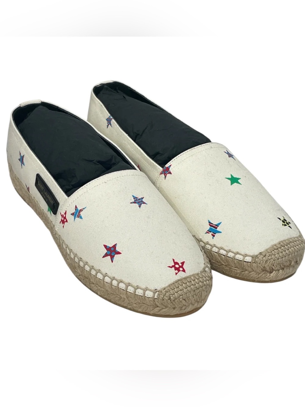 Saint Laurent White Canvas Espadrilles with Multicolor Star Motif